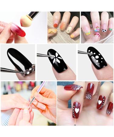 JdXun 5-Piece Nail Brush Set | Double-End Nail Design & Acrylic Art Brushes | DIY Nail Art Liner & Dotting Tool with Sponge Brush - Buy Online on GoSupps.com