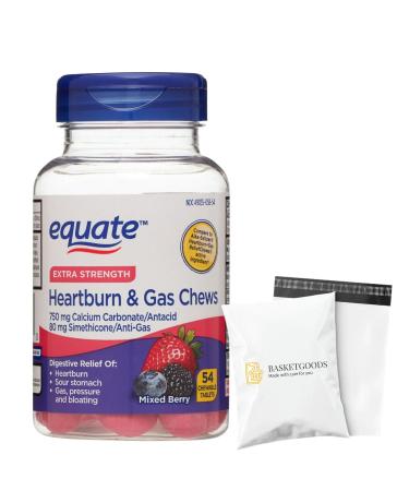 BASKETGOODS Equate Antacid and Anti Gas-Extra Strenght Tablets chewable Mixed Berry Flavor 54 Count (Pack of 1) Set by Basket Goods