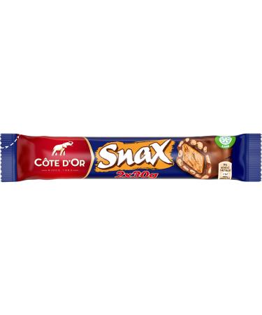 Côte d'Or Snax Big Size Milk Chocolate Bar Filled with Caramel, Biscuit and Puffed Rice - New Recipe - 2 x 30g - Display of 2