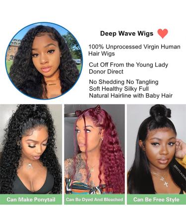 20 Inch Deep Wave Lace Front Human Hair Wig - Natural Black Color, 180% Density, Pre Plucked, Glueless - Aomllute - Buy Online on GoSupps.com