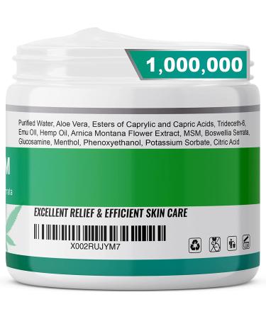 Raitera Hemp Cream 8 oz - Pure Hemp Oil Extract with Emu, MSM & Arnica - Natural Max Strength Balm for Back, Joint, Muscle & Neuropathy Relief - Premium Formula - Buy Online on GoSupps.com