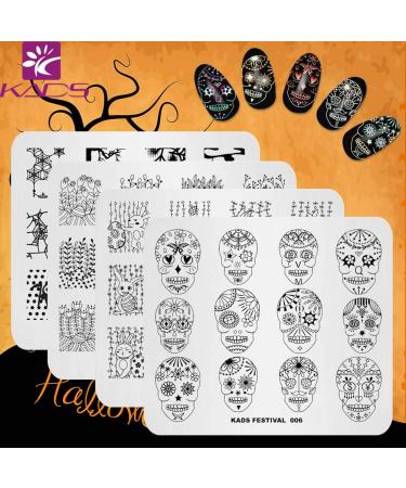 KADS 4pcs Halloween Nail Stamping Plate Template Image Design Plates for Nail Art Decoration and DIY Nail Art 4pcs Stamping Plate