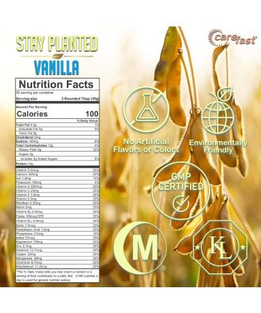 Carefast Stay Planted Vanilla Flavored Plant-Based Protein Powder - 2lb Tub | Non-GMO Soy, 13g Protein | Low Carb Vegan Shakes - Buy Online on GoSupps.com