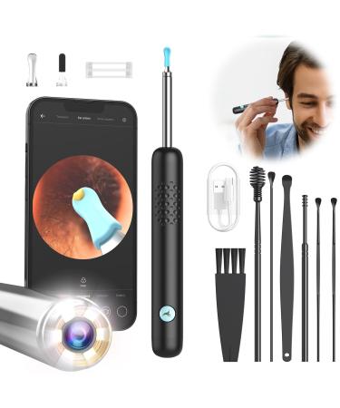 Ear wag removal Otoscope: 1080p WiFi ear cleaner camera IP67 waterproof ear cleaner 360 -wide angle ear cleaning camera 3.5mm lens ear endoscope with 6 LEDs for iPhone iPad and Android R1+ black
