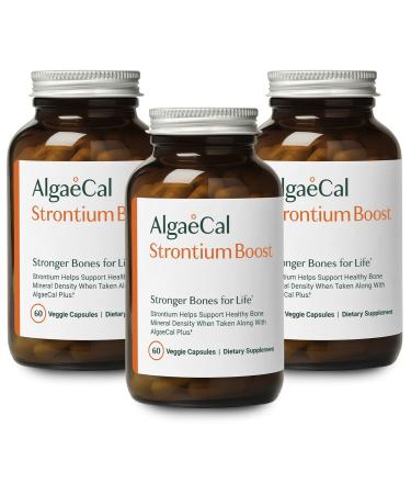 AlgaeCal - Strontium Boost, Natural Trace Mineral Supplement for Bone Density Increases, 680 mg per Serving, Easy To Swallow, Mineral for Bone Health, Dairy & Gluten-Free - NonGMO Veggie Caps - 3 Pack 3 Bottles