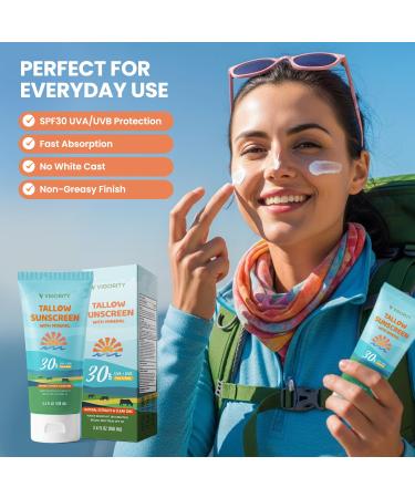 Beef Tallow Sunscreen Bundle: Natural Non-Toxic Tallow Sunblock Cream for Face & Body Includes SPF 30 & SPF 50 Water-Resistant Safe for Kids & Sensitive Skin - Buy Online on GoSupps.com