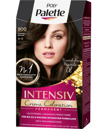 Palette Intensive Cream Coloration 800/4-0 Dark Brown - Permanent Hair Color (3 x 115 ml) | 100% Gray Coverage & 8 Weeks of Vibrant Gloss - Buy Online on GoSupps.com