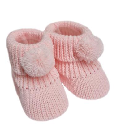 Nursery Time Royal Icon Newborn Baby Boys Girls Booties Knitted Pom Pom Booties Soft Baby Bootees NB-3 Months 116-377 3 Months Pink