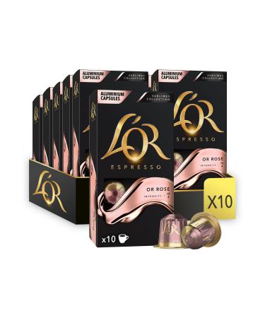 L'OR - Espresso Coffee - Rose Gold - Intensity 7 - Vegetable and Fruity Aromas - 10 packs of 10 aluminum capsules