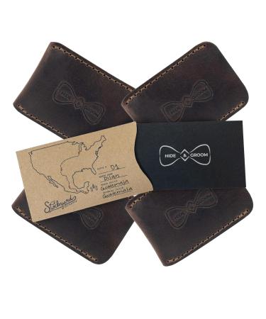 Hide & Groom: Set of 4 Double Edge Safety Razor Protective Sheaths - Handmade Full Grain Leather Shaving Travel Covers for Groomsmen in Bourbon Brown - Buy Online on GoSupps.com
