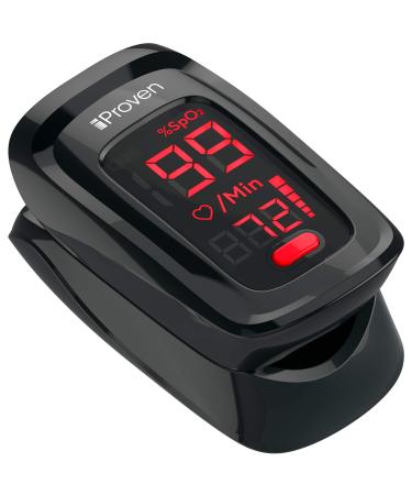 iProven - Oxygen Saturation Monitor Fingertip Pulse Oximeter Monitor Your Heart Rate and O2 Level Clinically Accurate (Black-Red)