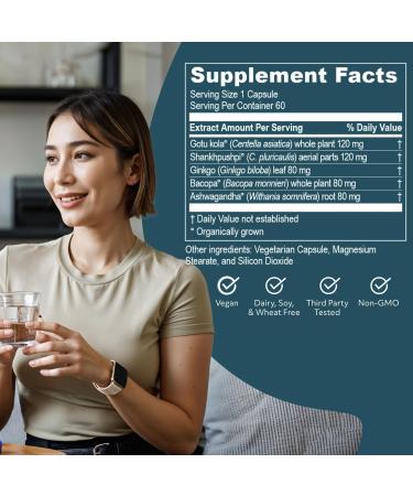 ruved Memoren - Bacopa Supplements Organic Bacopa Monnieri Gotu Kola Gingko & Ashwagandha for Memory & Focus Cognitive Support Pill for Adults - 60 Vegetarian Capsules (1 Count) - Buy Online on GoSupps.com