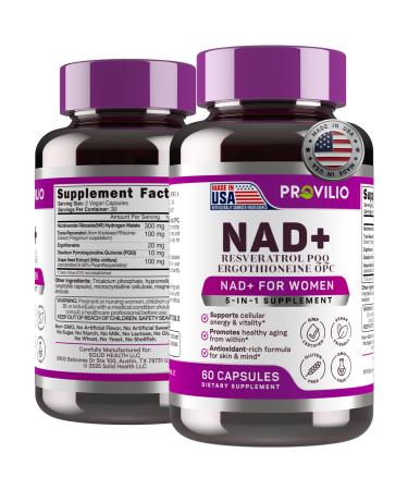 Provilio NAD+ Supplements for Women - NMN Supplement Alternative with Nicotinamide Riboside, Trans-Resveratrol, NAD Resveratrol Supplement for Energy, Skin Health, Healthy Aging - USA Made