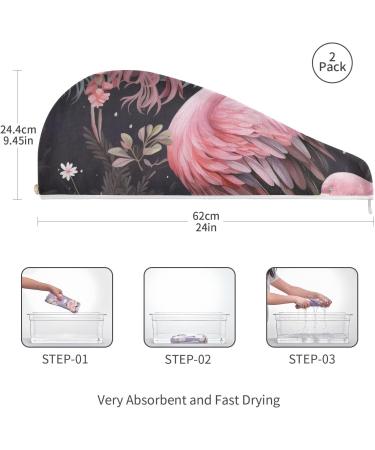 Buy Pink Flamingo Floral Hair Towel 2 Pack - Super Absorbent Quick Dry Turbans for Women & Girls - Buy Online on GoSupps.com