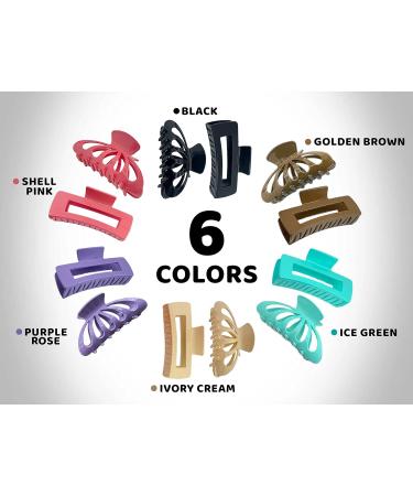 HAIRZY 12 Pack Large Hair Claw Clips - Strong Hold for Thick & Thin Hair - Nonslip Jaw Clamps in 2 Styles & 6 Colors - Styling Accessories - Ivory, Green, Black, Purple - Buy Online on GoSupps.com