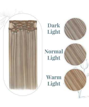 Runature Real Hair Clip-In Extensions - Dark Blonde & Platinum Blonde | 40cm (16 Inch) Remy Human Hair - 120g 7PCS #19AP60 - Buy Online on GoSupps.com