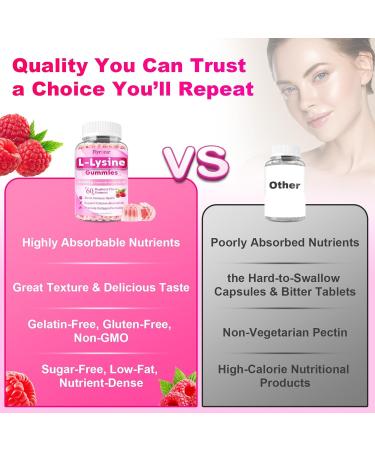 2 Pack 1000mg Lysine Gummies for Lips & Oral Health, Immune, Collagen & Calcium Support, L-Lysine Gummies Supplements for Adults & Kids, Vegan, Raspberry Flavor, 120 Count 60 Count (Pack of 2) - Buy Online on GoSupps.com