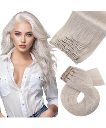 Clip in Human Hair Extensions Blonde Real Hair Extensions Clip in White Blonde Human Hair Clip in Extensions 20 Inch 7 Pieces/120g