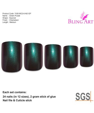 Shop False Nails Bling Art Green Purple Chameleon French Squoval - 24 Stunning Fake Tips for Perfect Nail Art - Buy Online on GoSupps.com
