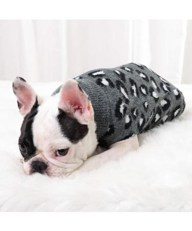 FAMKIT Dog Sweater - Winter Knitwear for Small Dogs | Leopard Pattern Warm Puppy Clothes (M: 3-5KG) - Gray - Buy Online on GoSupps.com