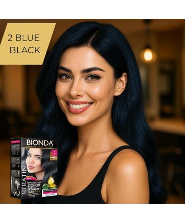 BIONDA Professional permanent hair color Color Cream 2 Blue Black 200ml Double pack Keratin & Moringa Care Longlasting intense color with shine 100 gray coverage - Buy Online on GoSupps.com