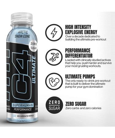 C4 Ultimate Non-Carbonated Zero Sugar Energy Drink Pre Workout Arctic Snow Cone 12 Fl Oz (Pack of 12) with Beta Alanine - Buy Now! - Buy Online on GoSupps.com