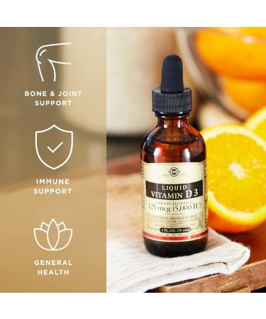 Solgar Liquid Vitamin D3 125 mcg (5,000 IU) 2 fl oz x2 Pack - Natural Orange Flavor - Bone & Teeth Health, Immune Support - 118 Servings - Buy Online on GoSupps.com