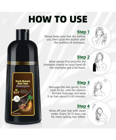 KAISASA Dark Brown Hair Dye Shampoo 3 in 1 for Gray Coverage - Herbal Ingredient Color Shampoo for Women & Men - Long Lasting 500ML - Buy Online on GoSupps.com