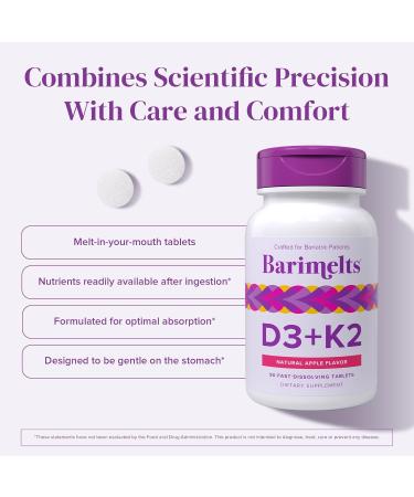 BariMelts Vitamin D3 K2-90 Fast-Dissolving Tablets (3-Month Supply) - Bariatric Vitamins for Women with Vitamin D3 5000 IU and K2 as MK-7 Natural Apple Flavor - Buy Online on GoSupps.com