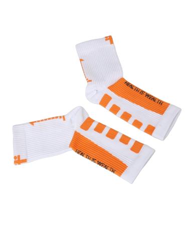 Sports Heel Socks Sectional Compression Restraint Free Foot Sleeves for Athlete (White and Orange)