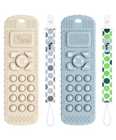 2er-pack Beißring baby mobile phone bite ring baby kielzeug baby pacifier for 3+ months baby small children silicone pacifier bite ring silicone baby beige (beige & blue)