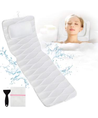 Full Body Bath Pillow, Bath Pillows for tub with Mesh Washing Bag & 21 Non-Slip Suction Cups, Spa Bathtub Pillow for Head Neck Shoulder and Back Support - 5D Air Mesh & Quick Drying 50x16 Inch (Pack of 1)