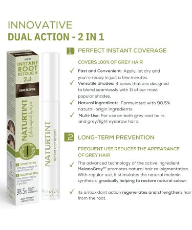  Naturtint Naturtint | Instant Root Retouch | Temporary gray hair repair for roots and eyebrows | Convenient and comfortable thanks to the brush | 98.5% natural ingredients | Dark Blonde | 10 ml - Buy Online on GoSupps.com