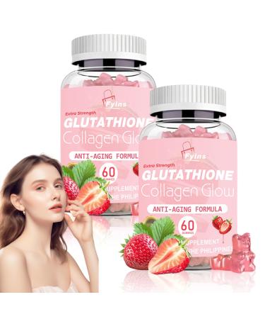Fyins Glutathione Collagen Glow Gummies Glow Beauty Collagen Gummies for Women Korean Brightening Skin Glutathione Gummies for Dark Spot Organic Collagen Gummies (2 Bottles)