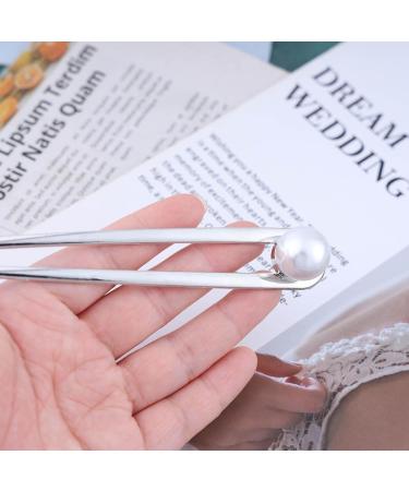 Dervivea French Pearl Hair Pins Silver U-Shape Hair Stick Hair Pin White Pearl Hair Fork Pins Minimalist Metal Updo Sticks Bun Decorative Hair Accessories for Women - Buy Online on GoSupps.com