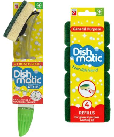 Washing Up Liquid Bundle with Fairy Liquid 654ml x2 Dishmatic Washing Up Sponge With Liquid Handle and Dishmatic Refill Sponges with Indigo Leopard Ultimate DIshwashing Tip Sheet - Buy Online on GoSupps.com