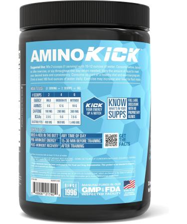 NutraBio Amino Kick - Energy Amino Acid Formula with BCAAs & Electrolytes | Natural Caffeine | Blue Raspberry - 30 Servings - Buy Online on GoSupps.com