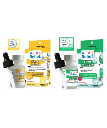 Kids Relief Allergy and Sinus Bundle Oral Liquid Formulas with Dropper for Chidren 0 to 12 Years Old 0.85 fl oz Each