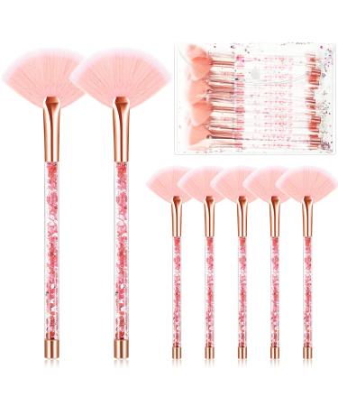 12 Pcs Fan Brushes for Facial Mask Brushes with Glitter Quicksand Handle Cosmetic Facial Fan Brushes Soft Facial Mask Brush Applicator Facial Peel Applicator Face Mask Tools with Pouch Case (Pink)
