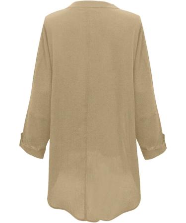 Women's Summer Cotton Linen Loose Fit Blouse Dandelion Tops Ladies Retro T-Shirts Casual Holiday Vacation Long Sleeve Tunic Top V-Neck Plus Size Tee Tops 2066-qppoj-a-khaki 5XL - Buy Online on GoSupps.com