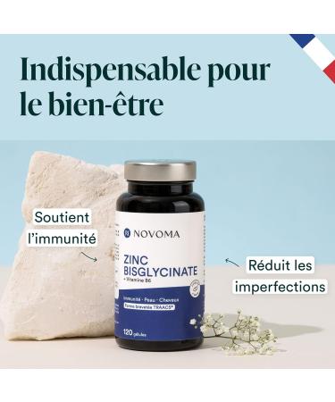 TRAACS Zinc Bisglycinate 15 mg + Bioactive Vitamin B6 | High Absorption & High Zinc Content | Immunity & Acne Dietary Supplement | 120 Capsules | Made in France | NOVOMA (formerly Nutrivita) - Buy Online on GoSupps.com