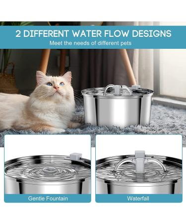 BLUZZO Stainless Steel Cat Water Fountain 3.2L/108oz with Ultra-Quiet Pump - Large Capacity Automatic Pet Water Dispenser for Cats & Dogs - Dishwasher Safe - Buy Online on GoSupps.com
