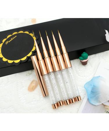 5PCS Rose Gold Nail Art Liner Brushes Set with Diamond Handle - Fine Detail Painting Pens Kit for DIY Professional Design - Buy Online on GoSupps.com