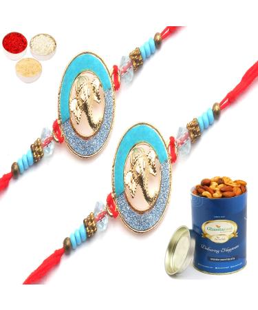 Ghasitaram Gifts Rakhi for Brother Rakhis Online - Set of 2 The Riddhi Siddhi Ganpati Blessings for My Brother Rakhi with 100 GMS of Dryfruits Mix Can 2 Rakhi with 100 gms of Dryfruits Mix Can