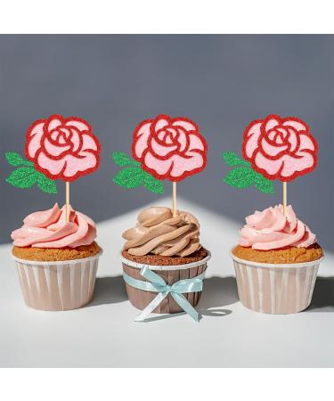 Keaziu 24 Pcs Rose Flower Cupcake Topper Picks Pink and Green Roses Flower Double Layered Design for Wedding Anniversary Mother's Day Valentine's Day Cupcake Decoration Green - Buy Online on GoSupps.com