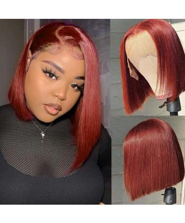 Reddish Brown Short Bob Wig Human Hair 13x4 Frontal Lace Wig 180 Density Colored 33B Reddish Brown Straight Bob Lace Front Wigs Human Hair Auburn Pre Plucked with Baby Hair Glueless Copper Red Brazilian Virgin Human Hair...