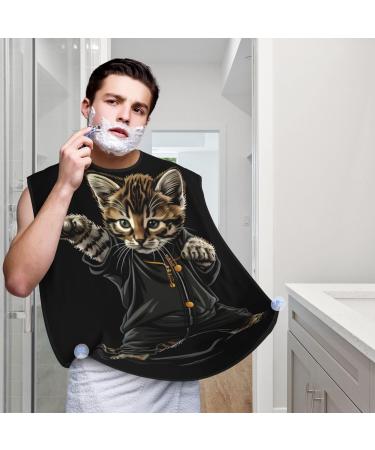 Cute Kungfu Cat Print Beard Bib Apron - Non-Stick Hair Catcher for Men | Perfect Shaving Gifts - One Size Black - Buy Online on GoSupps.com