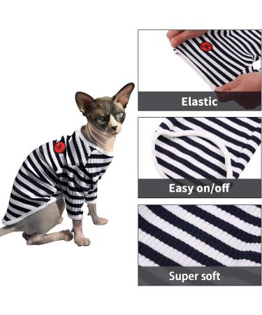 Shop Pumyporeity Sphynx Cat Sweater - Cotton Breathable T-Shirt for Hairless Cats | Soft & Skin-Friendly XL Blue Stripes - Buy Online on GoSupps.com