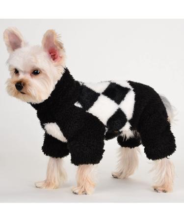 Sebaoyu Plaid Turtleneck Dog Pajamas for Small Dogs, Fleece Dog Sweater, Winter Cute Tiny Dog Clothes Outfit Puppy Pajamas Pet Jumpsuits Cat Clothing (X-Small) X-Small Black