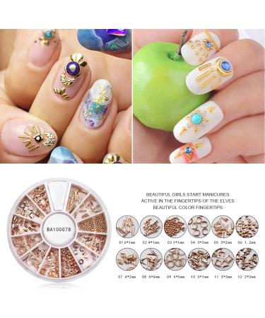 Indexu Rose Gold Rivet 3D Nail Decoration - DIY Mixed Shaped Nail Art Decals Tips (Rose Gold) - Buy Online on GoSupps.com